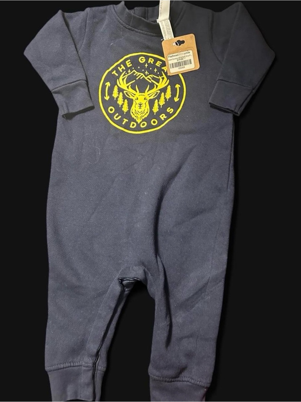 Rabbit Skins Navy One-Piece Bodysuit with Yellow Outdoors Graphic